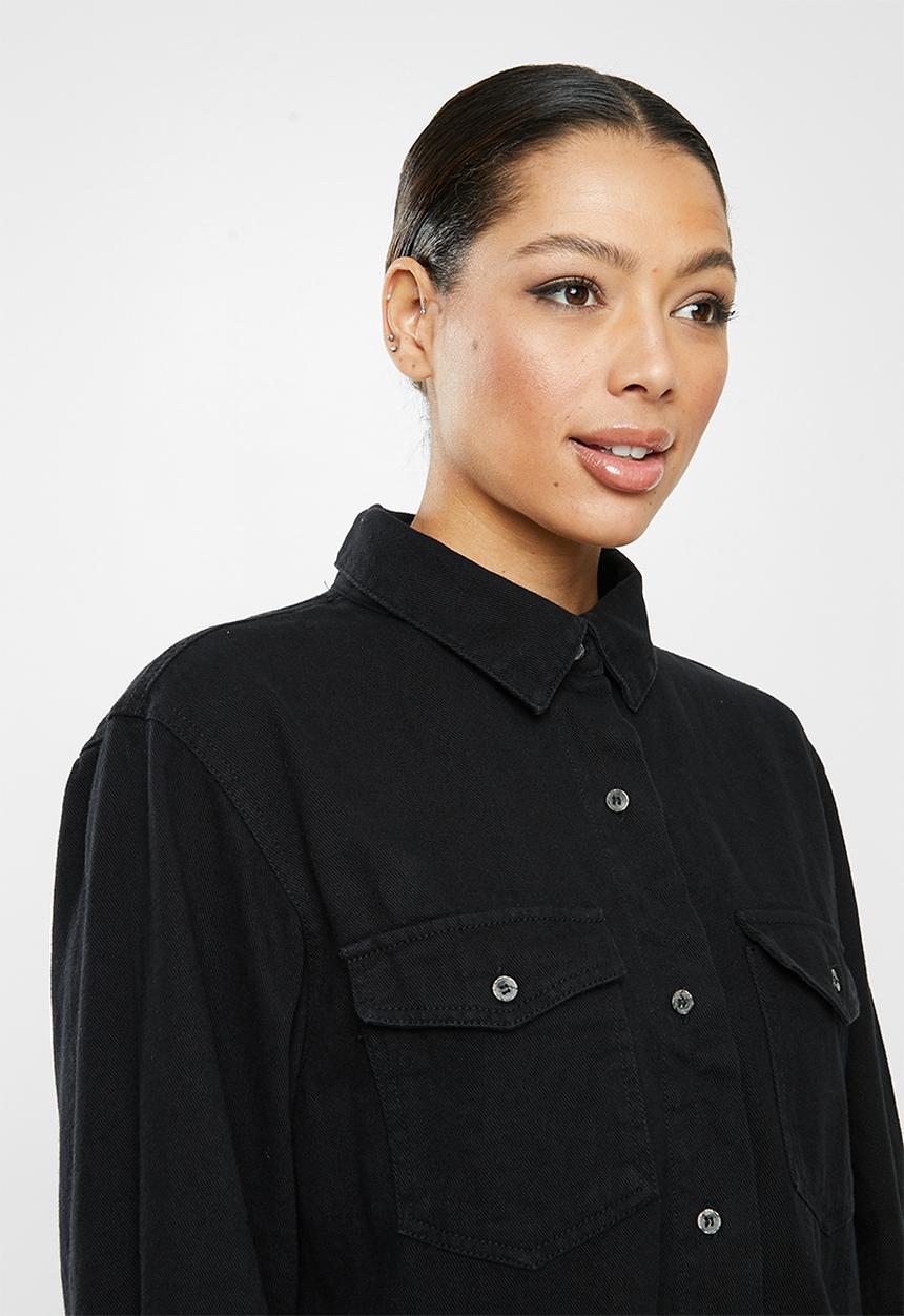 Missguided - Boyfriend fit oversized denim shirt - black