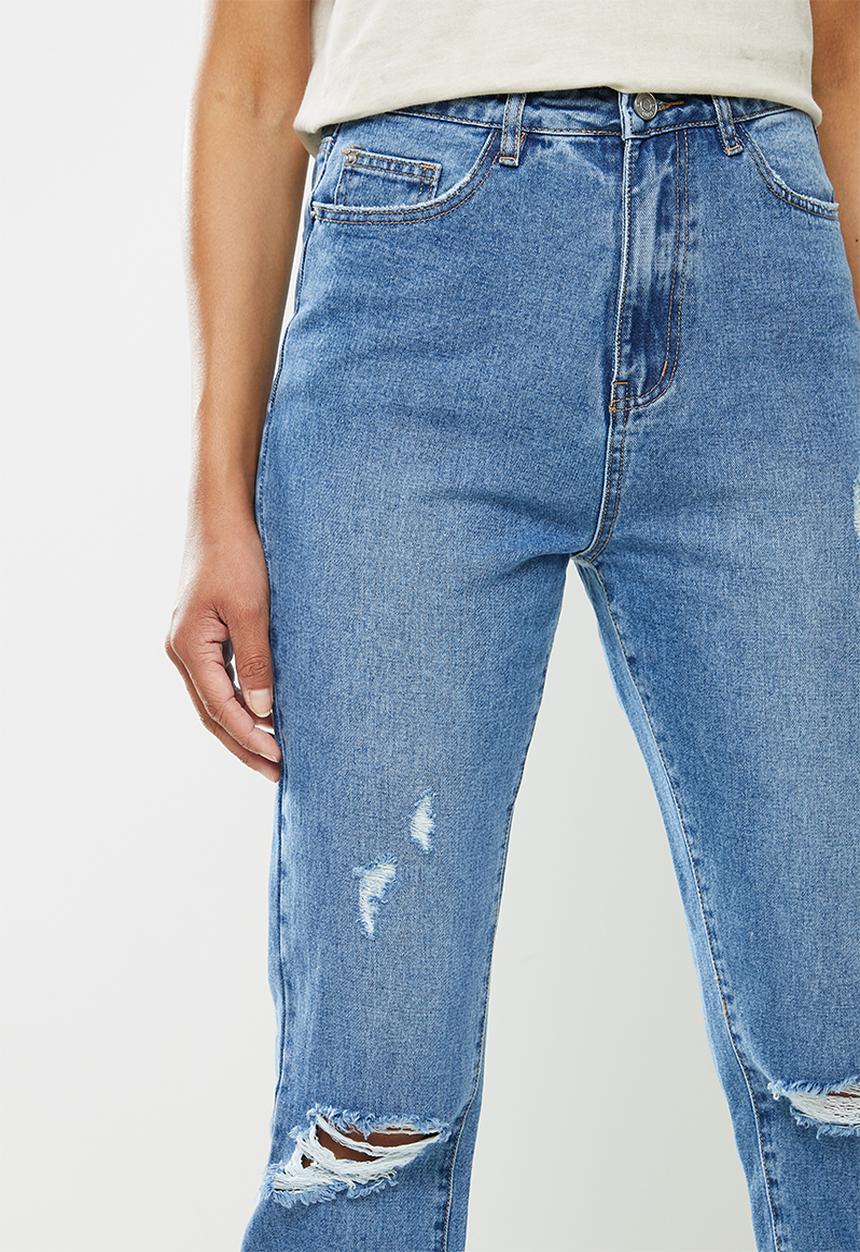 Missguided - Slim striaght thigh slash jean - blue