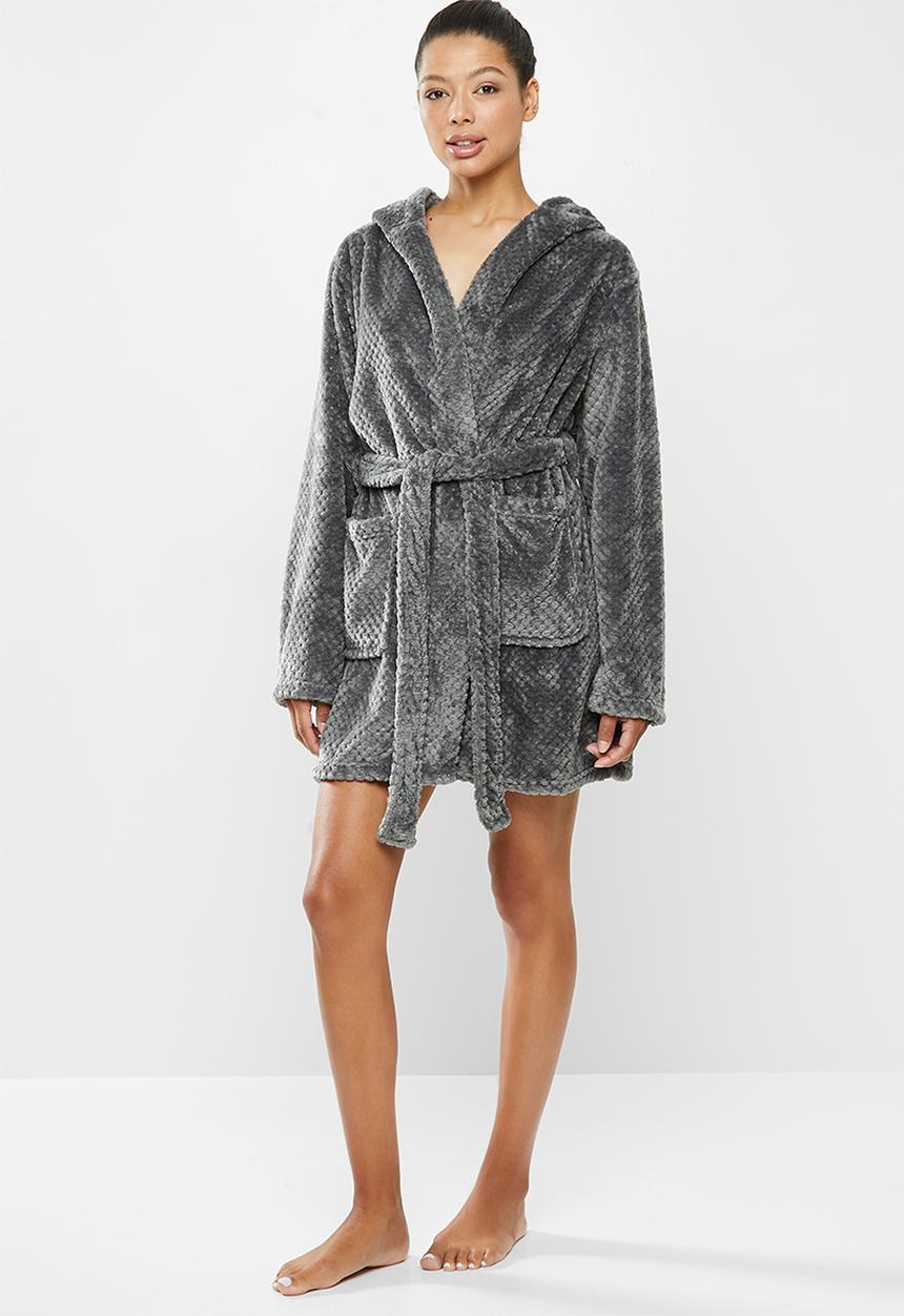 Missguided - Short fluffy super soft dressing gown - grey