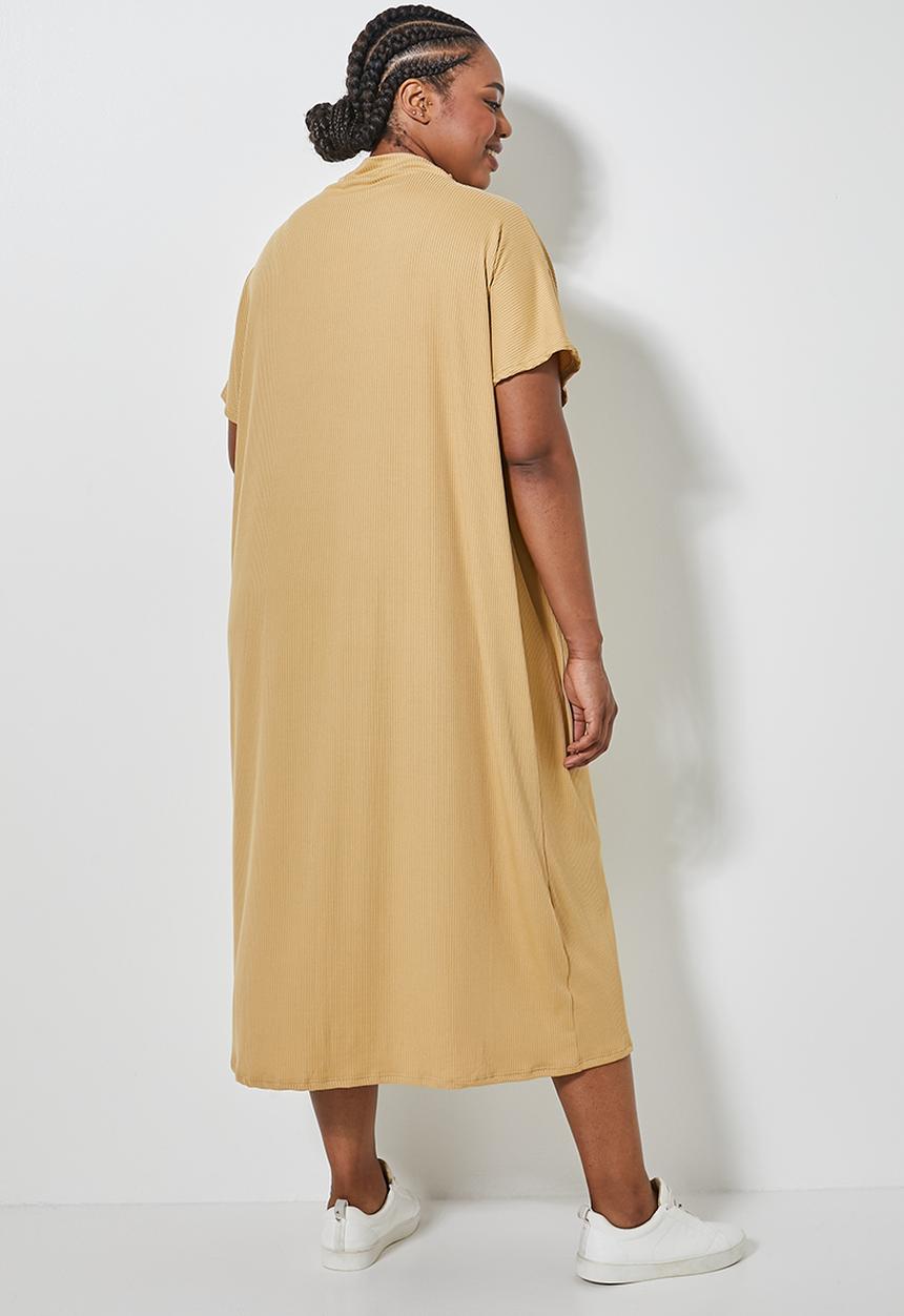 Superbalist - Rib midi tee dress - beige 