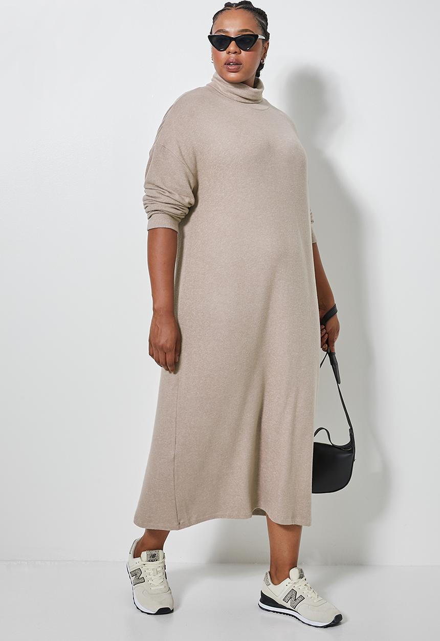 Superbalist - Dolman sleeve soft touch dress - taupe melange