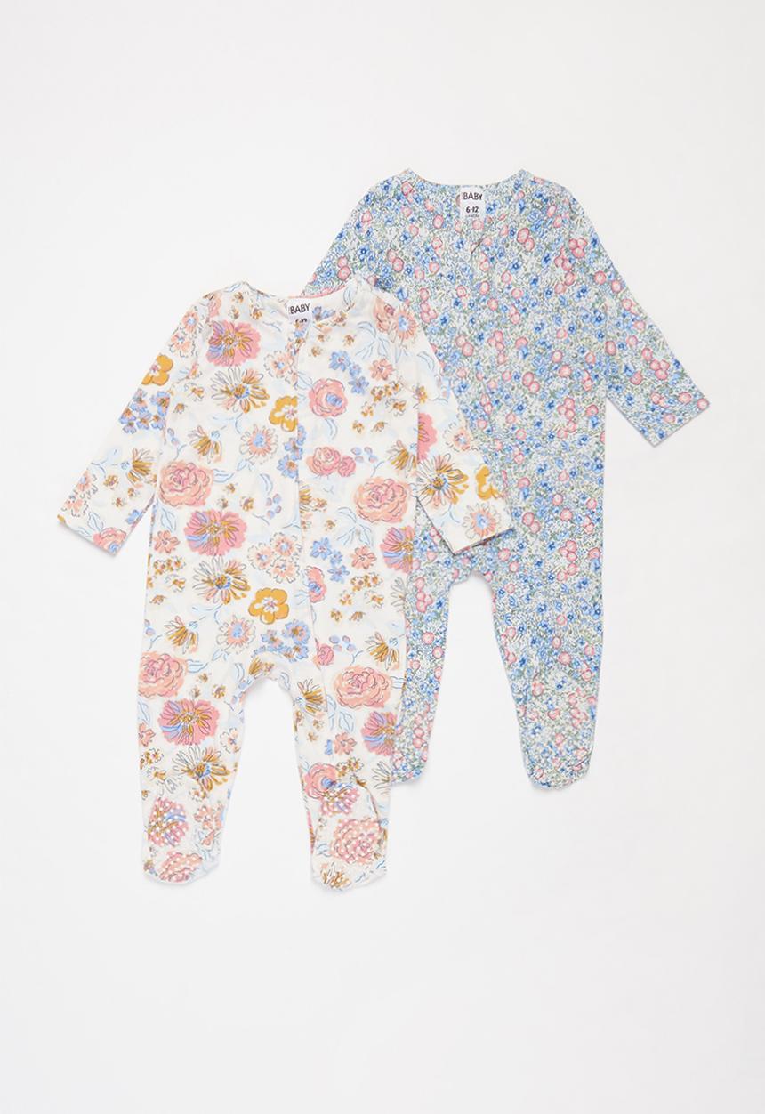 Cotton On - 2 Pack long sleeve zip romper - blue & pink