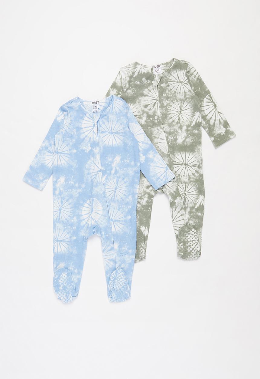 Cotton On - 2 Pack long sleeve zip romper - blue & khaki