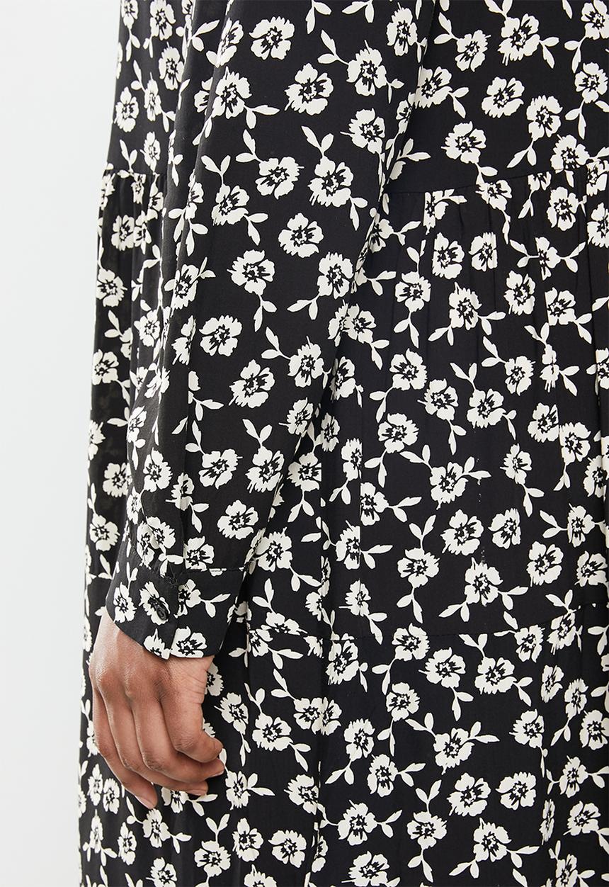 Blake - Printed collared tiered midi dress - black 