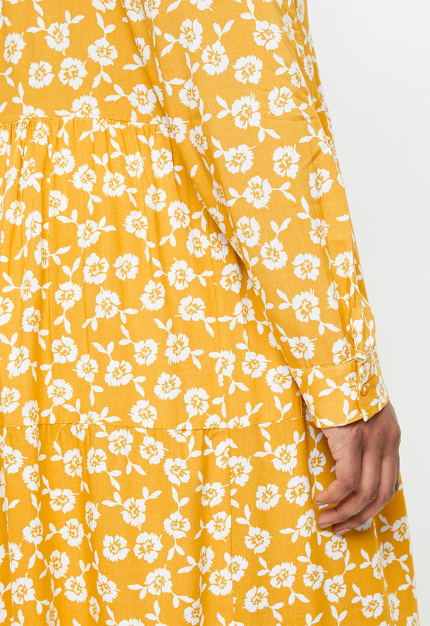 Blake - Printed collared tiered midi dress - mustard
