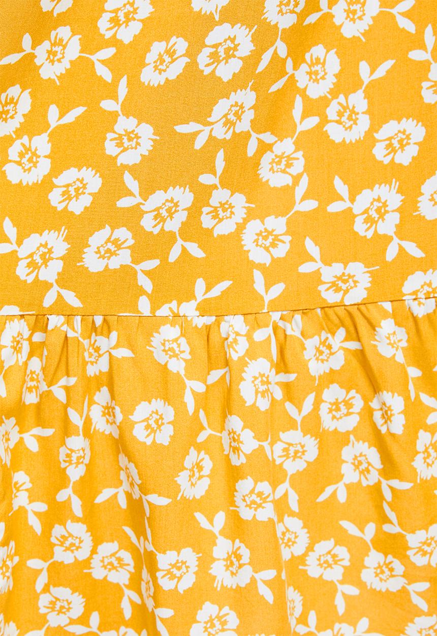 Blake - Printed collared tiered midi dress - mustard