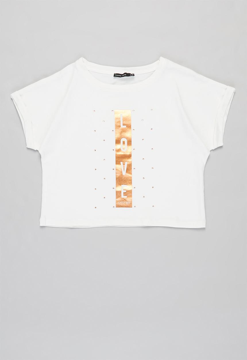 SISSY BOY - Love' foil logo top, loosely fitted - off white