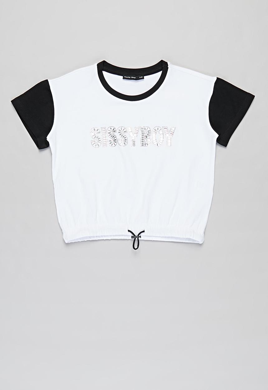 SISSY BOY - Duo-tone round neck crop top - black & white 