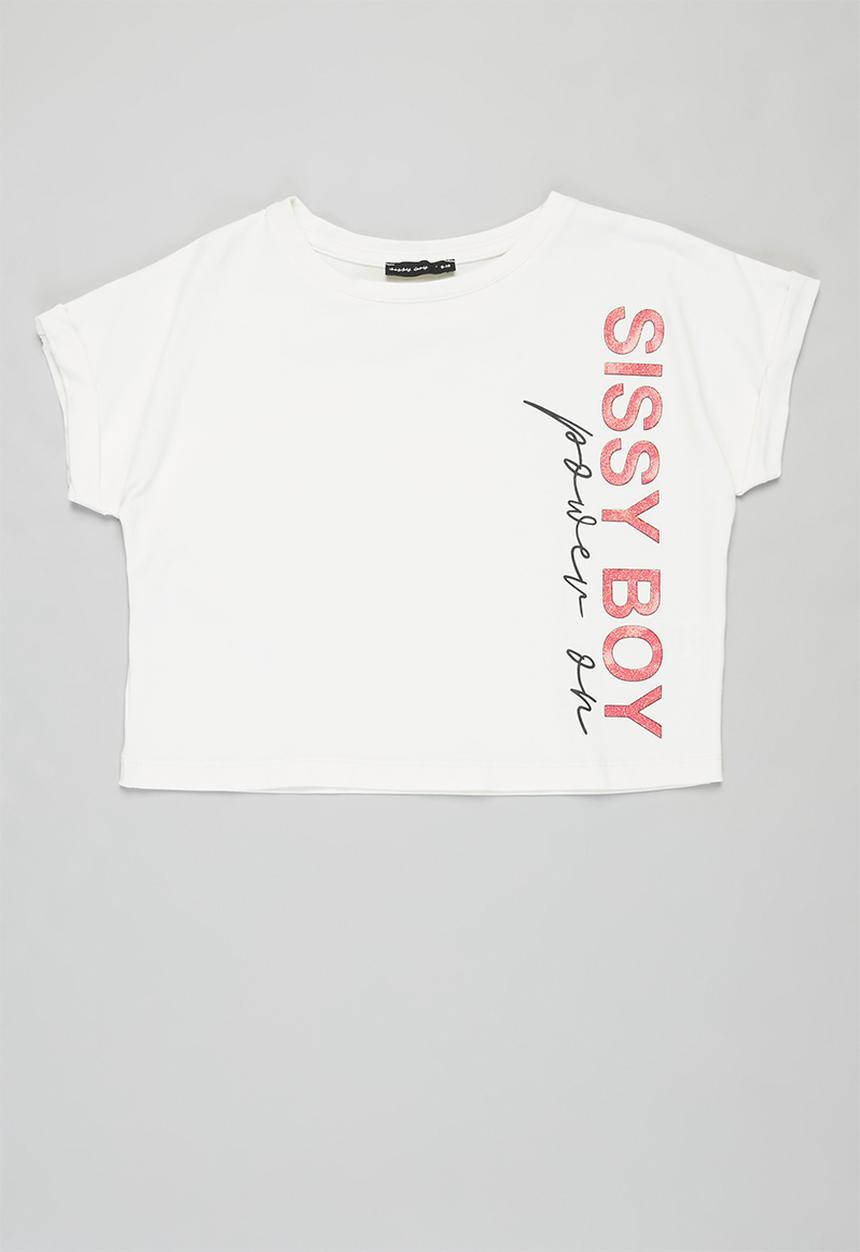 SISSY BOY - Sporty loose top with glitter logo - off white