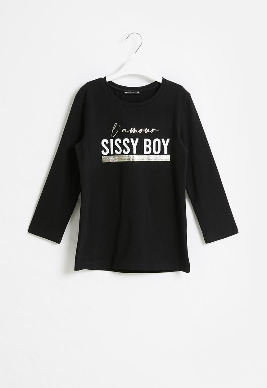 SISSY BOY - Basic 3/4 sleeve top with branded artwork - black