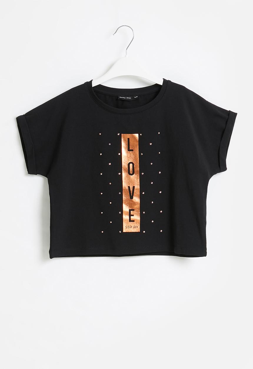 SISSY BOY - Love' foil logo top, loosely fitted - black
