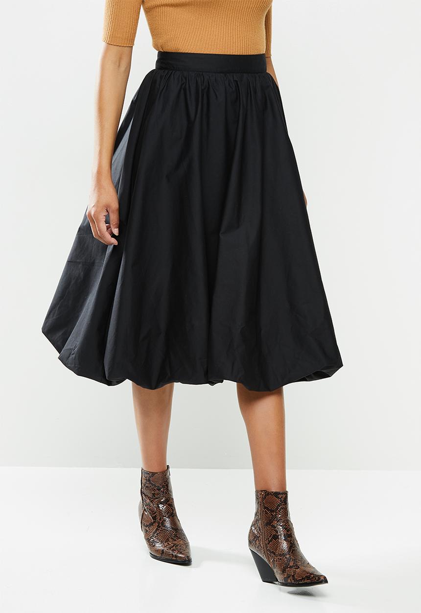 VELVET - Poplin bubble midi skirt - black