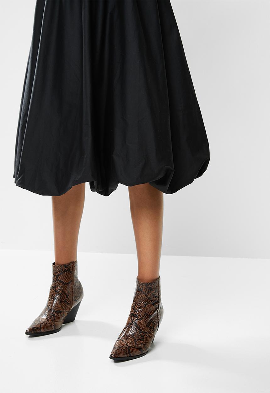 VELVET - Poplin bubble midi skirt - black