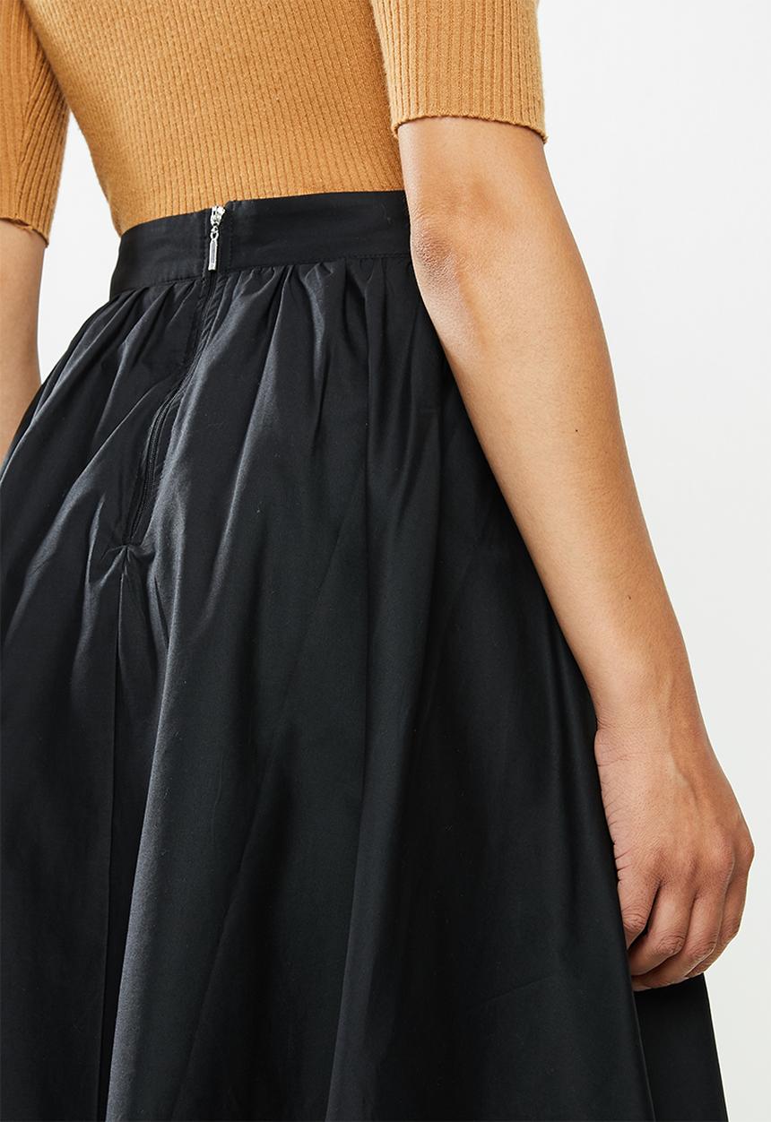 VELVET - Poplin bubble midi skirt - black