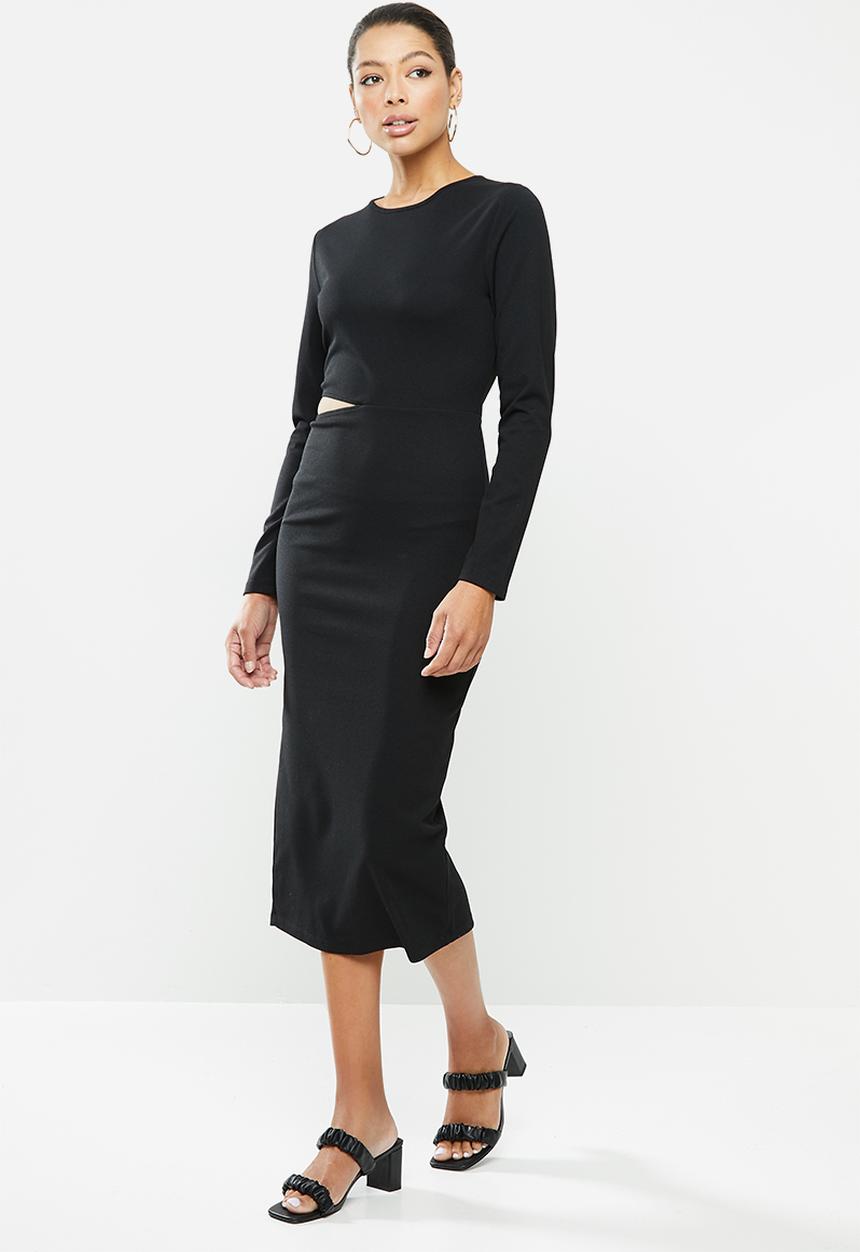 VELVET - Crew neck cut-out bodycon midi dress  - black