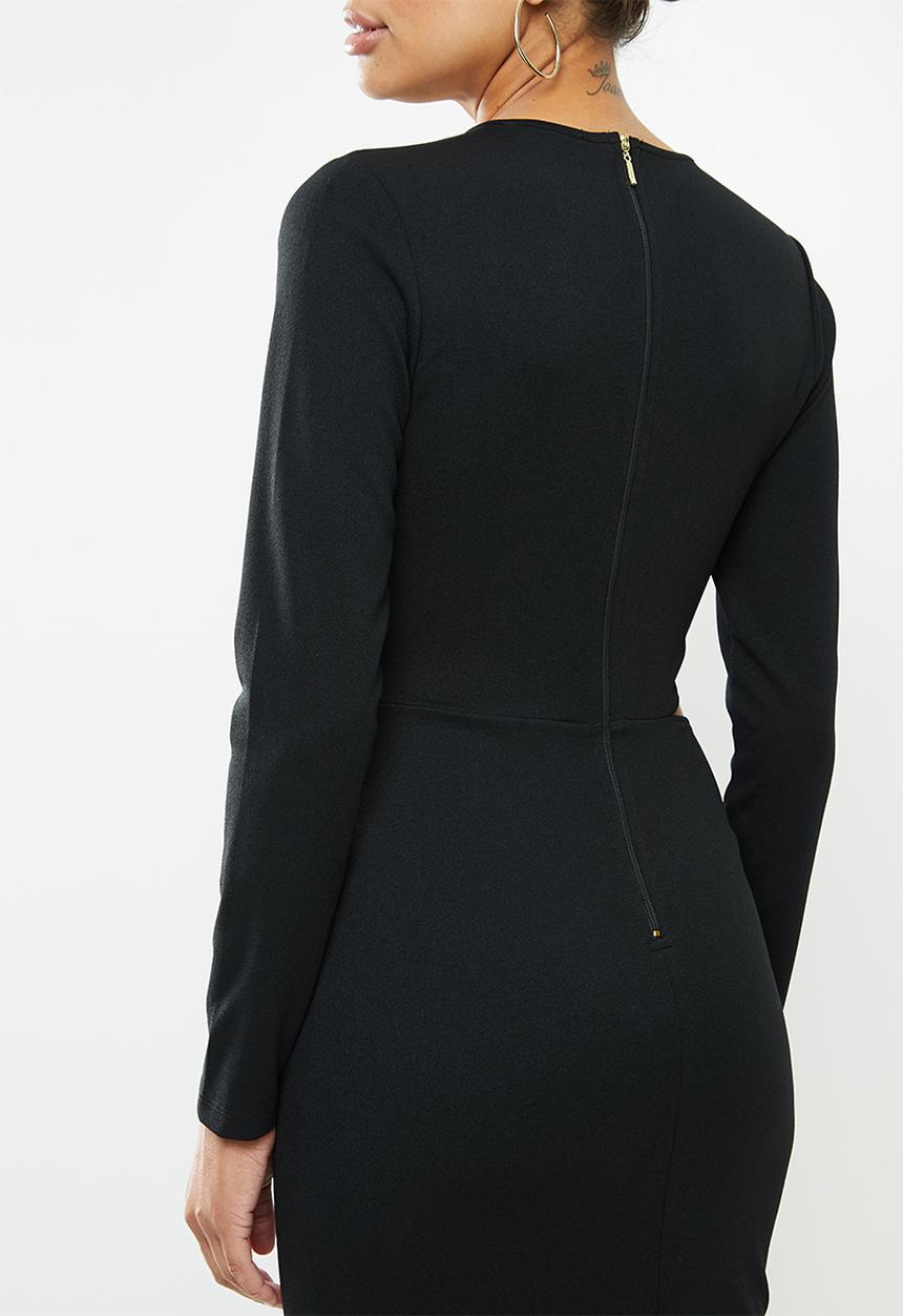 VELVET - Crew neck cut-out bodycon midi dress  - black