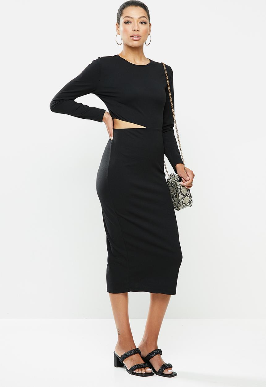 VELVET - Crew neck cut-out bodycon midi dress  - black