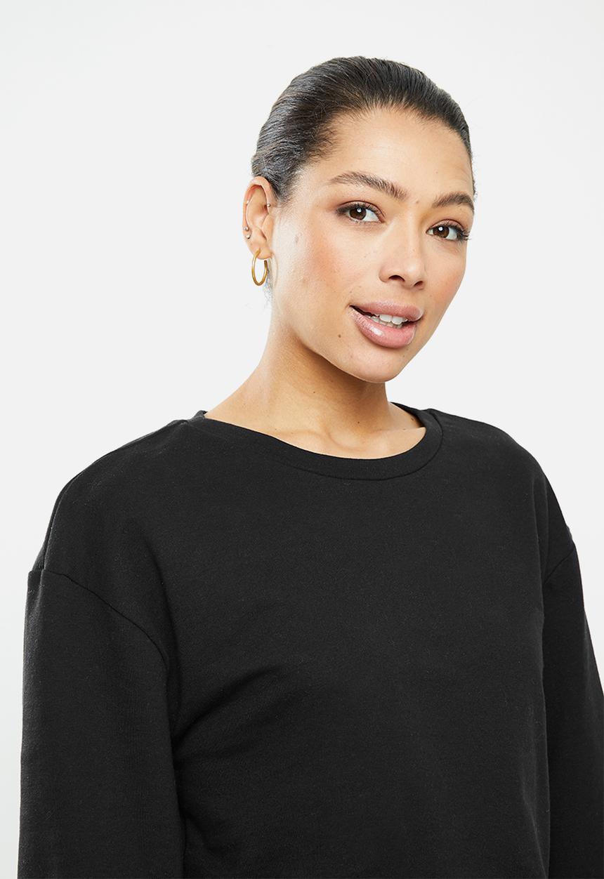 Blake - Fleece bell sleeve cropped sweater - black