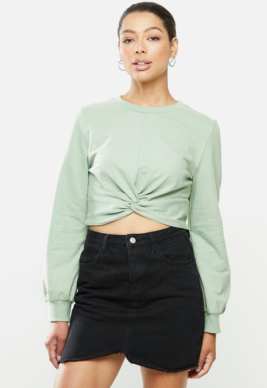 Blake - Fleece knot front cropped sweater - green 
