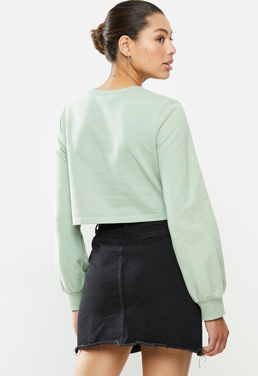 Blake - Fleece knot front cropped sweater - green 