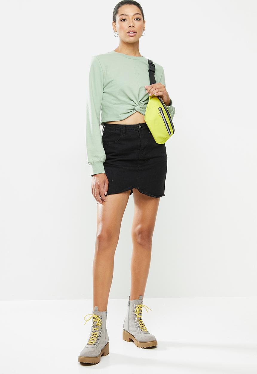 Blake - Fleece knot front cropped sweater - green 