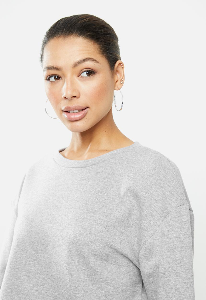 Blake - Fleece bell sleeve cropped sweater - grey 