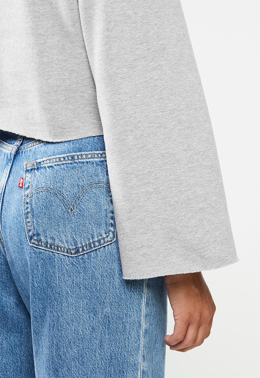 Blake - Fleece bell sleeve cropped sweater - grey 