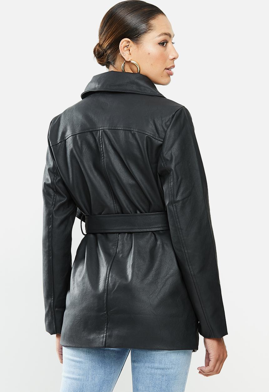 Missguided - Oversized eyelet belted pu jacket - black