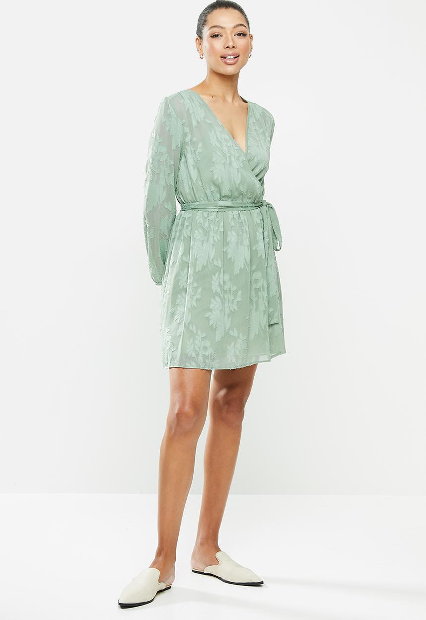 MILLA - Burnout chiffon wrap tea dress - sage
