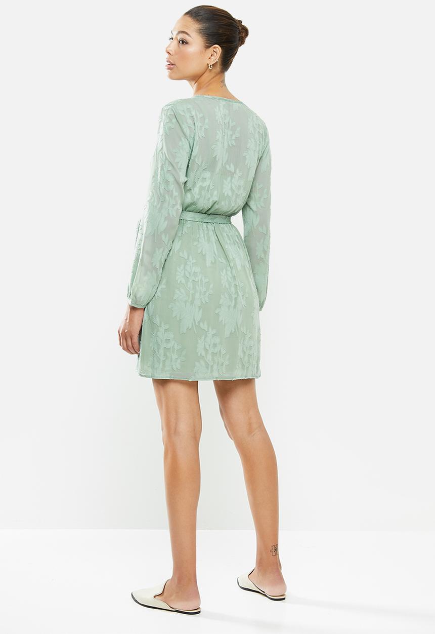 MILLA - Burnout chiffon wrap tea dress - sage