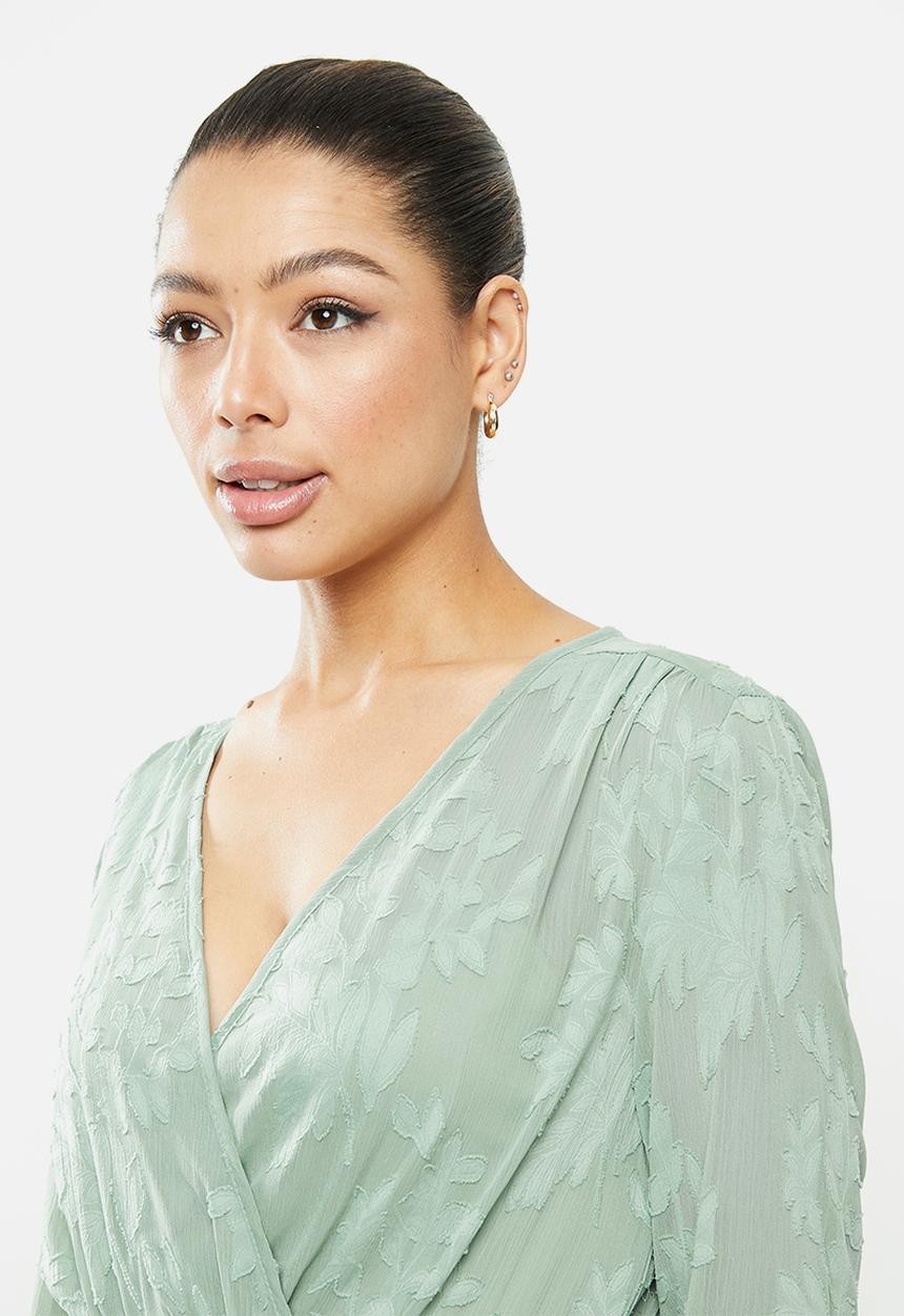 MILLA - Burnout chiffon wrap tea dress - sage