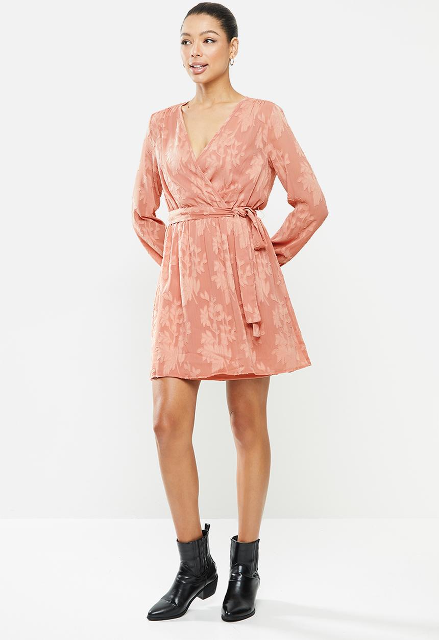 MILLA - Burnout chiffon wrap tea dress - desert rose