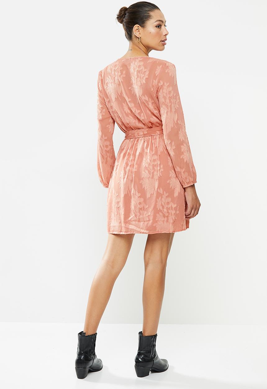 MILLA - Burnout chiffon wrap tea dress - desert rose