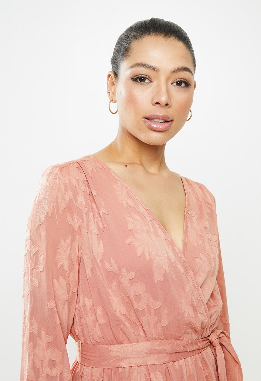 MILLA - Burnout chiffon wrap tea dress - desert rose