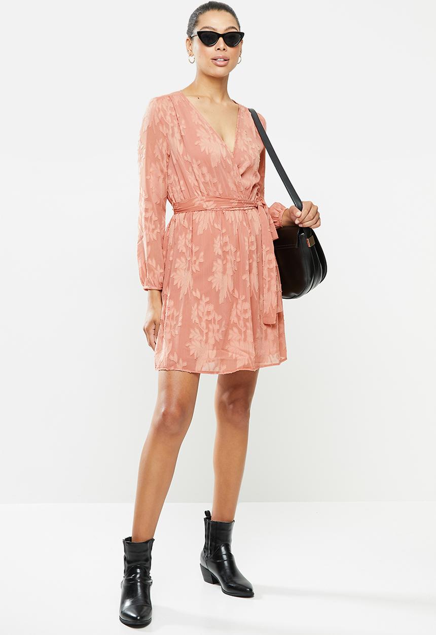 MILLA - Burnout chiffon wrap tea dress - desert rose