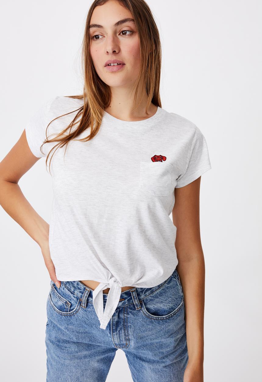 Cotton On - Tie front graphic tee marle - grey 