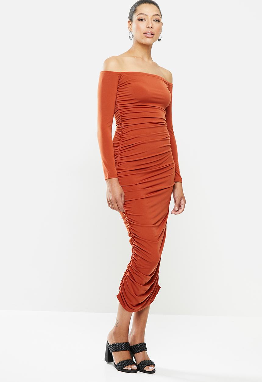 MILLA - Ruched bodycon midaxi dress - orange 