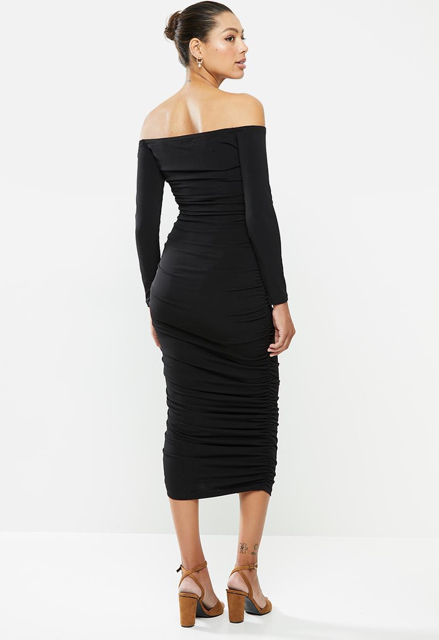 MILLA - Ruched bodycon midaxi dress - black