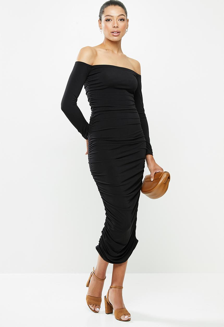 MILLA - Ruched bodycon midaxi dress - black
