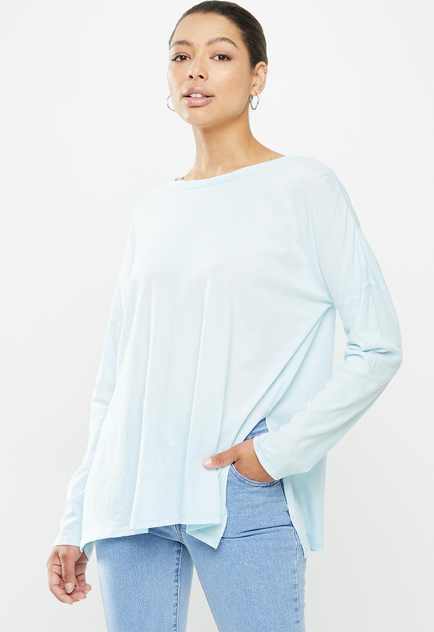 Cotton On - Oversized side split long sleeve top - washed illusion blue
