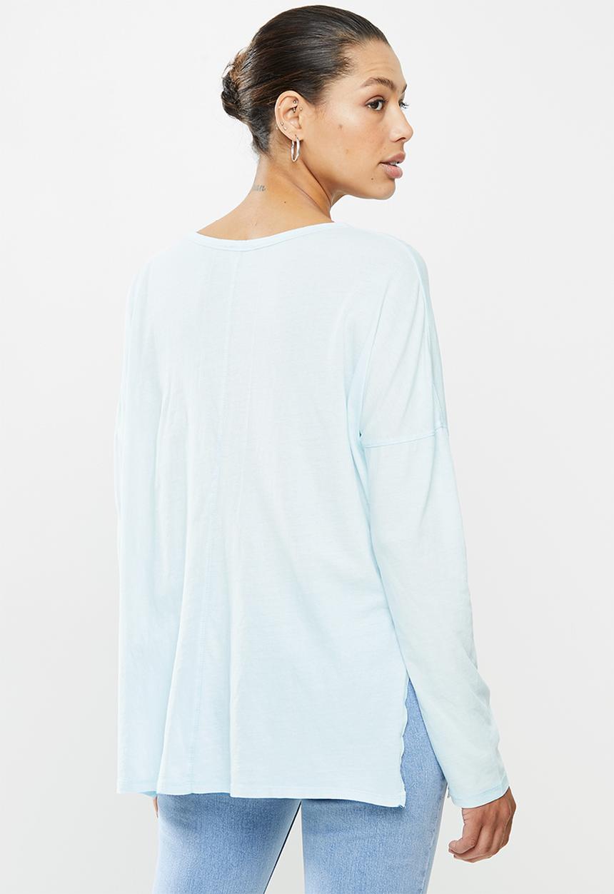 Cotton On - Oversized side split long sleeve top - washed illusion blue