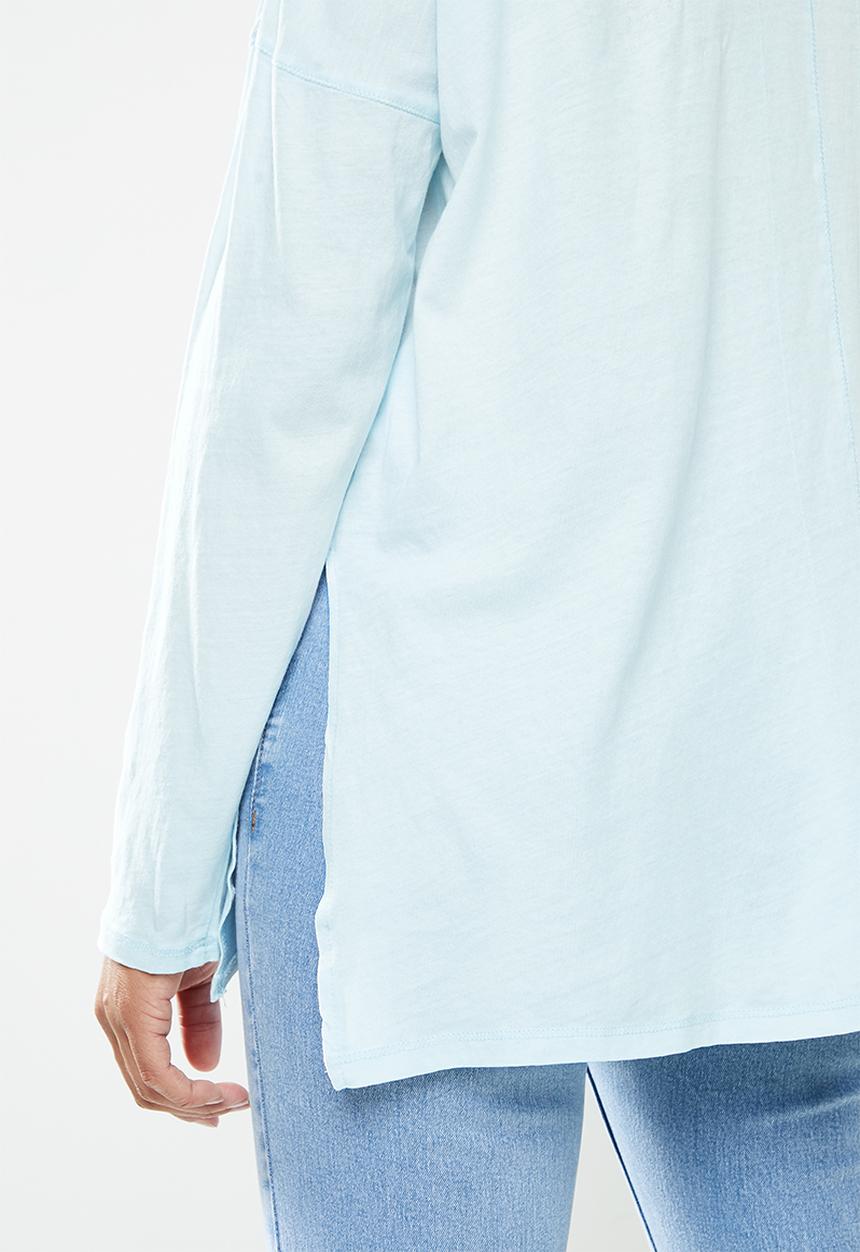 Cotton On - Oversized side split long sleeve top - washed illusion blue