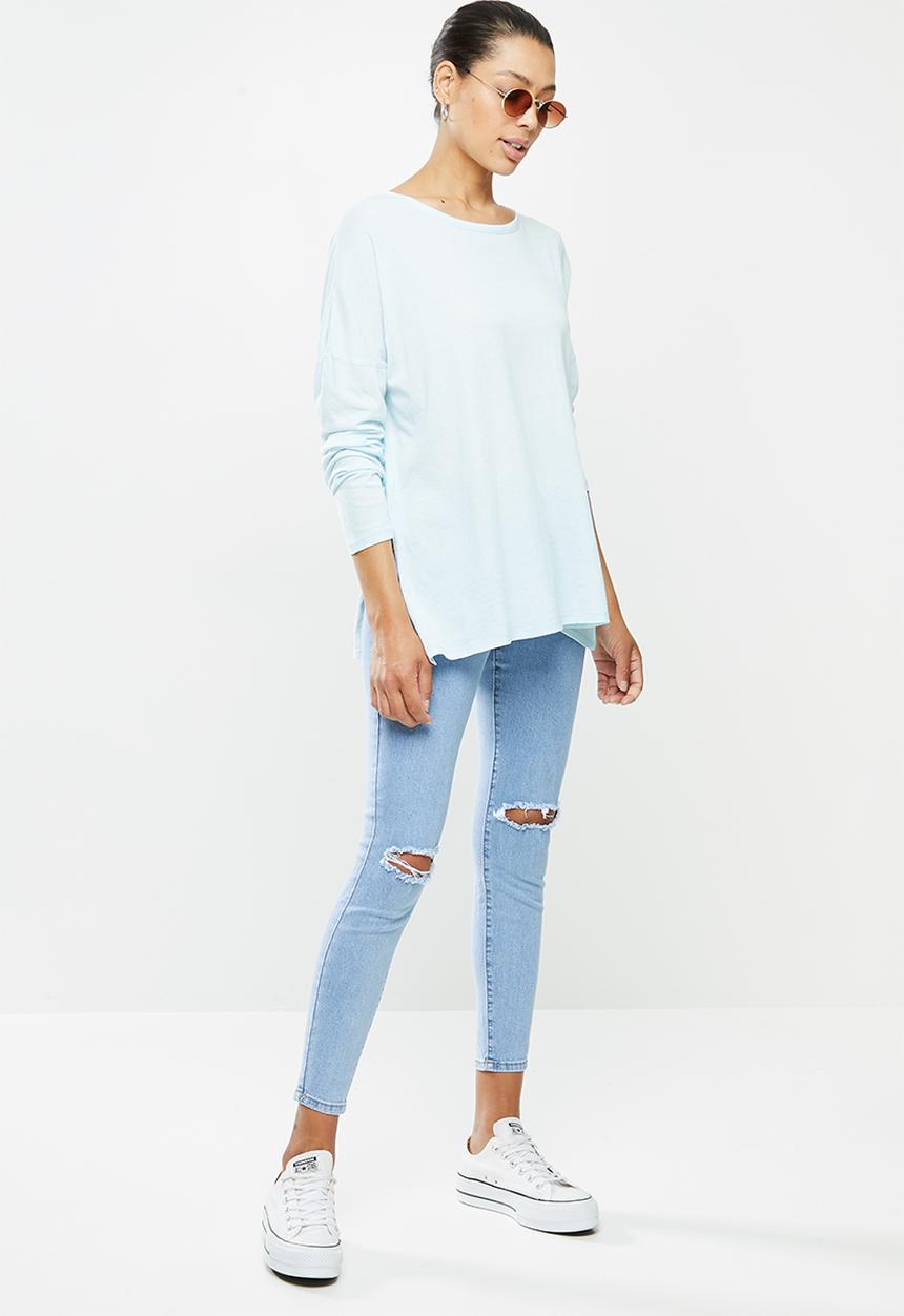 Cotton On - Oversized side split long sleeve top - washed illusion blue
