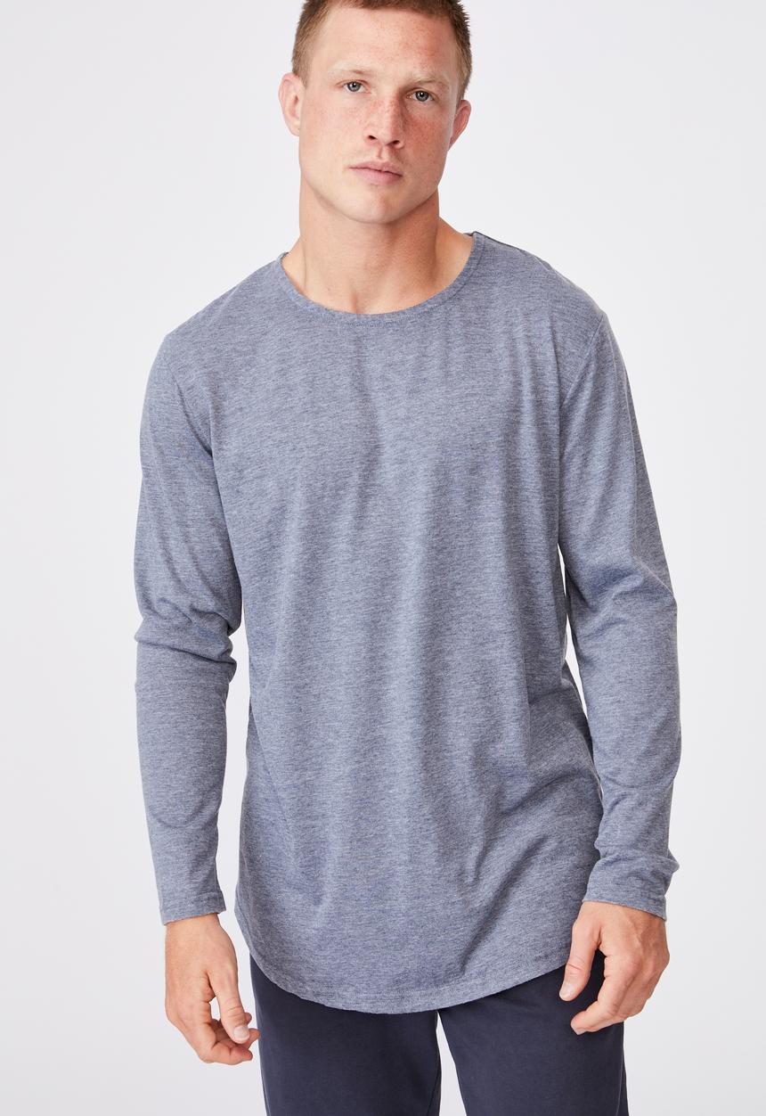 Cotton On - Longline scoop long sleeve T-shirt - dusty blue 