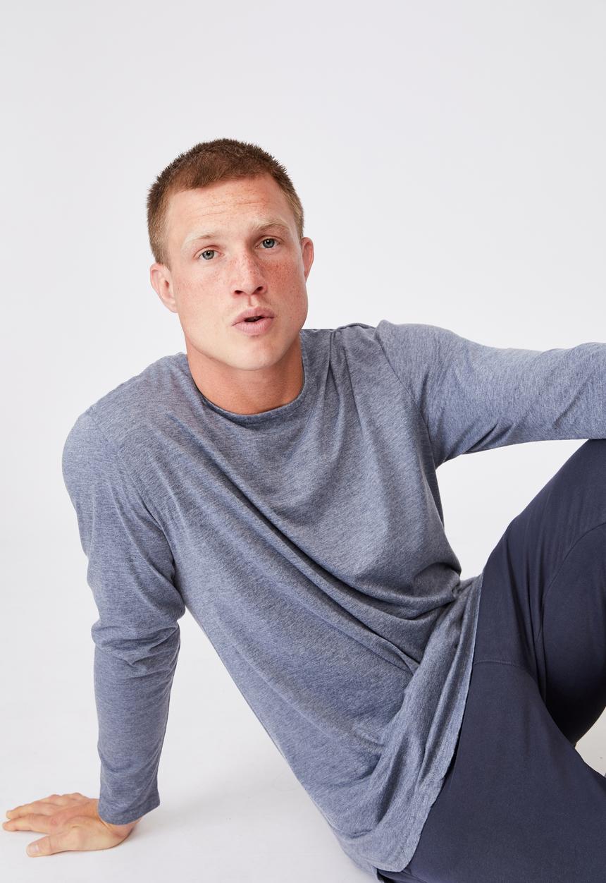 Cotton On - Longline scoop long sleeve T-shirt - dusty blue 