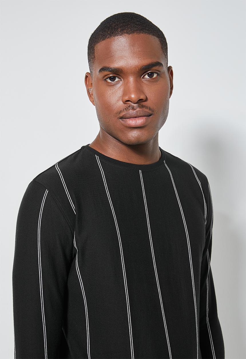 Superbalist - Nate long sleeve vertical stripe tee - black & white