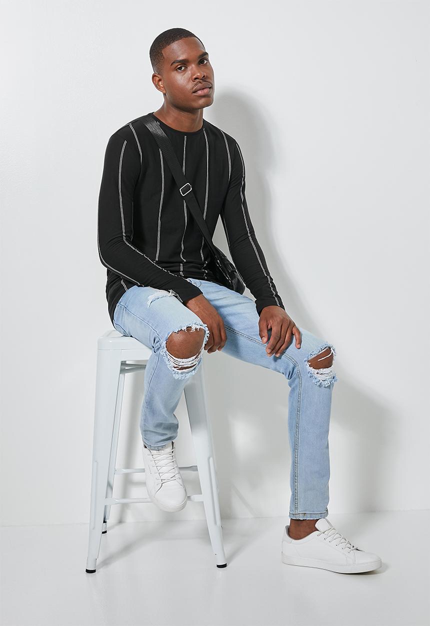 Superbalist - Nate long sleeve vertical stripe tee - black & white