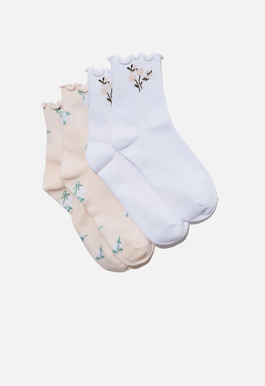 Cotton On - 2 pack frill hem sock - pretty pink & white