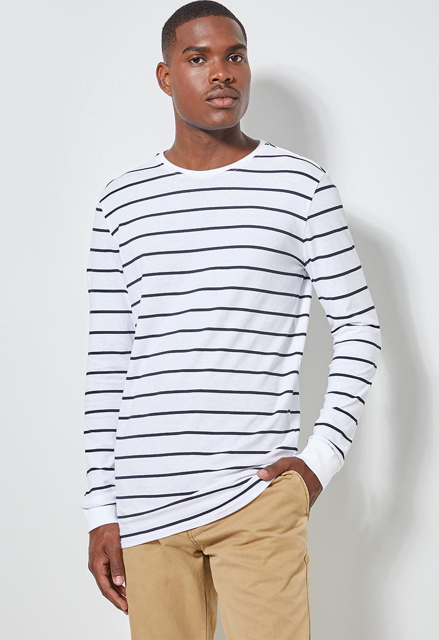Superbalist - Stripe crew neck tee - white & navy 