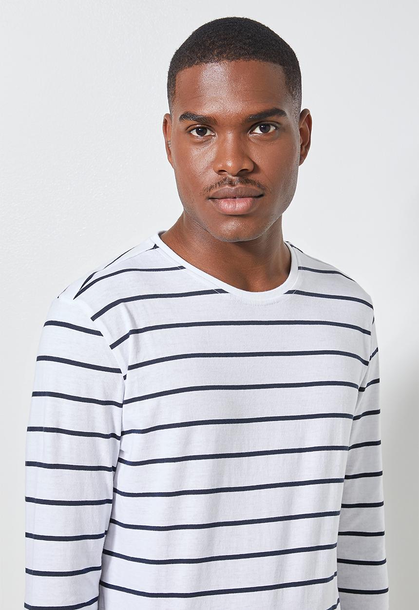 Superbalist - Stripe crew neck tee - white & navy 